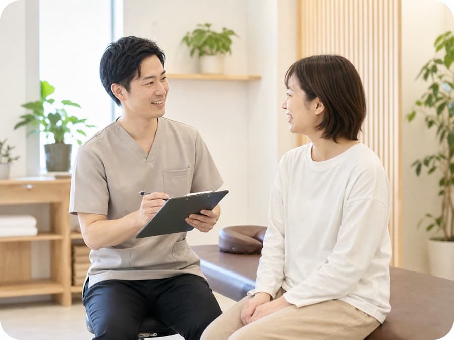 整体院で利用者と話すスタッフ